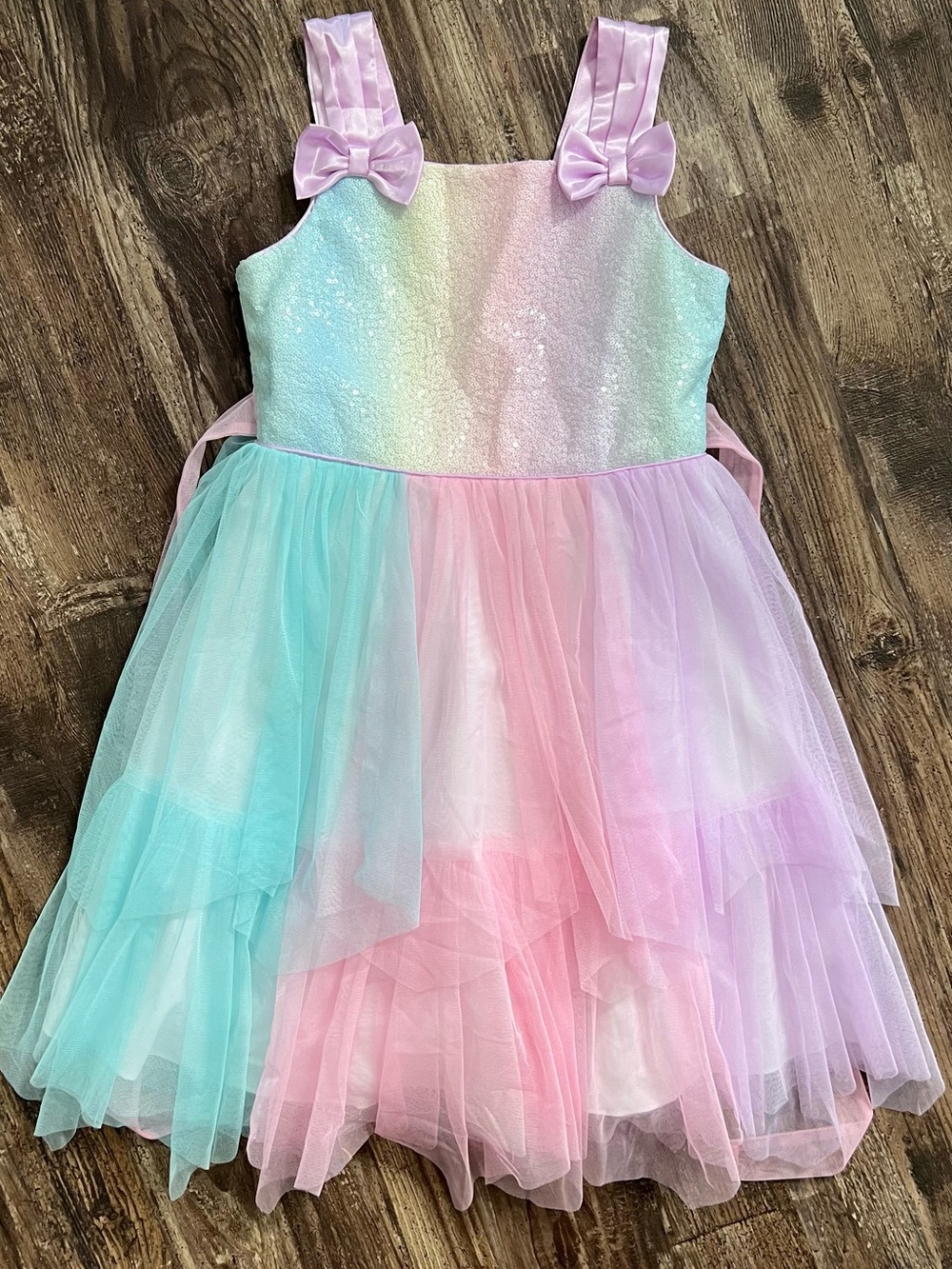 Jona Michelle Pastel Rainbow Tulle Dress - Pink, Aqua & Lavender